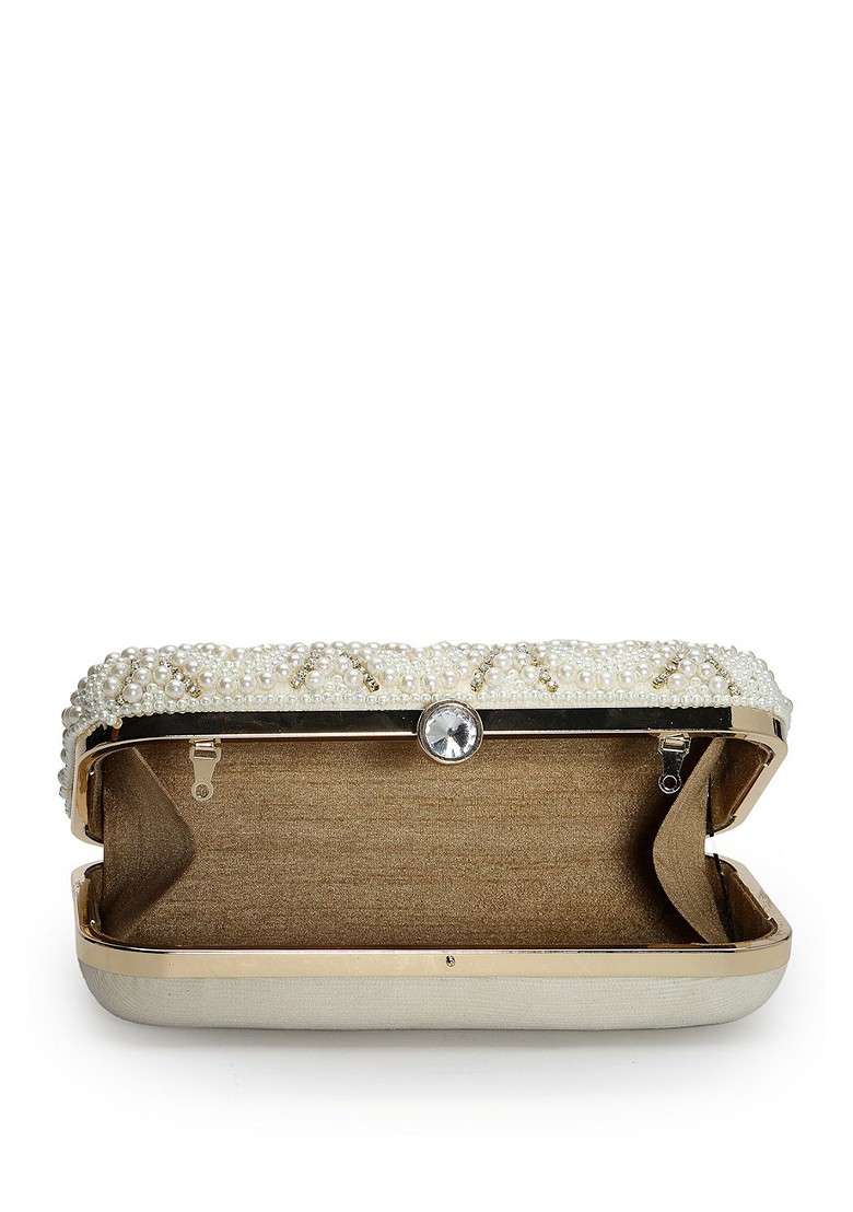 Pearls Embellished Box Clutch - Indya