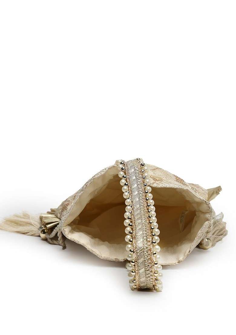 Embroidered Tasselled Potli Clutch - Indya