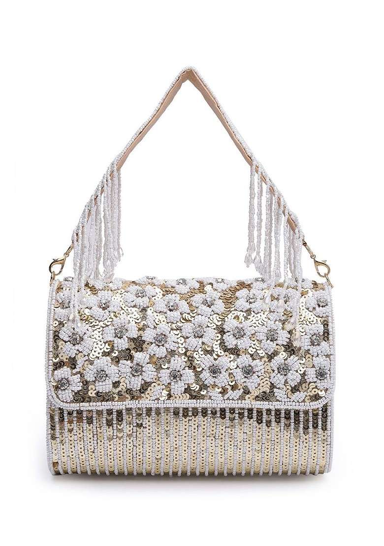 Embellished Tasselled Foldover Clutch - Indya