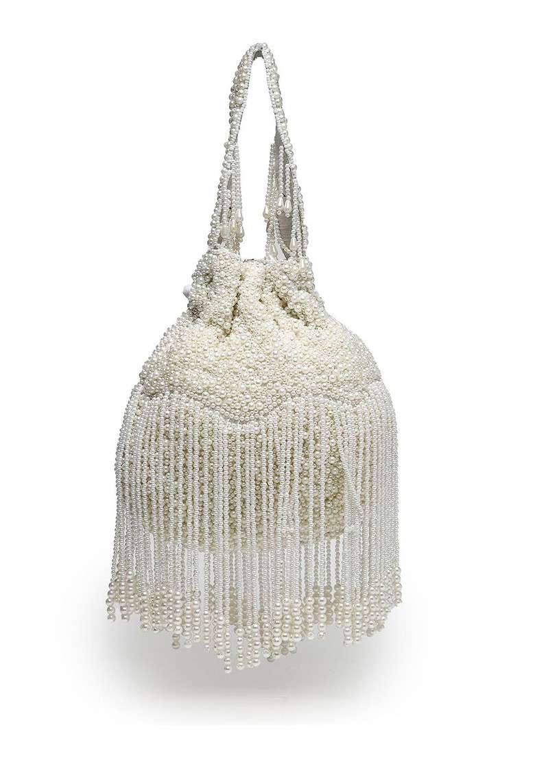 Pearl Embellished Tasselled Potli Clutch - Indya