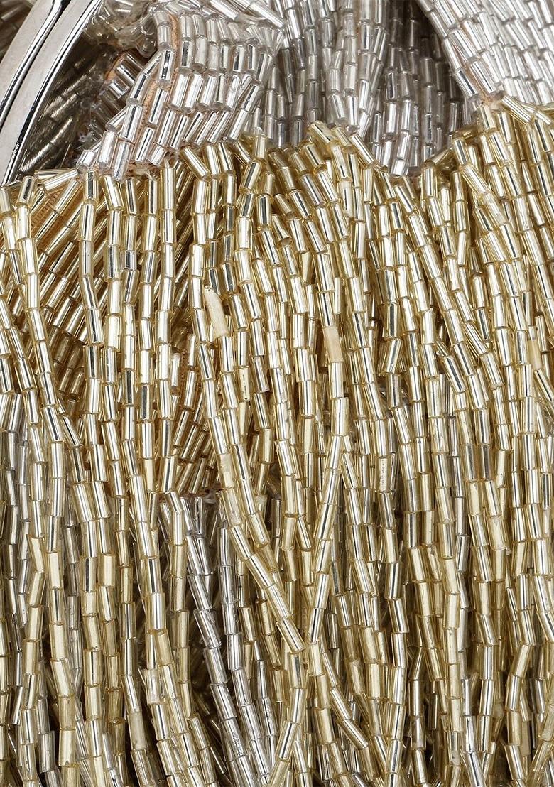 Gold And Silver Embellished Faux Silk Purse Clutch