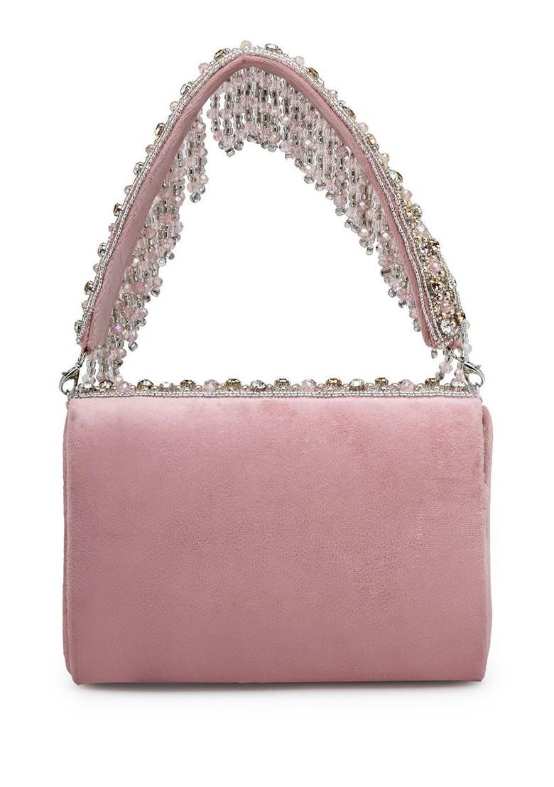 Coffer Mauve And Metallic Gold Stone Work Embellished Suede Clutch