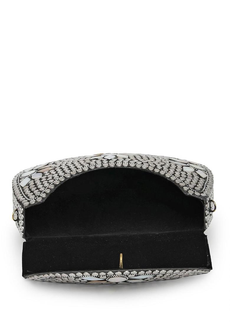 Mosaic Silver And Pearl Mosaic Embellished Metal Clutch