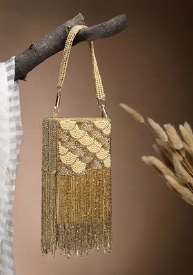 Droop Gold Scale Embellished Faux Silk Clutch