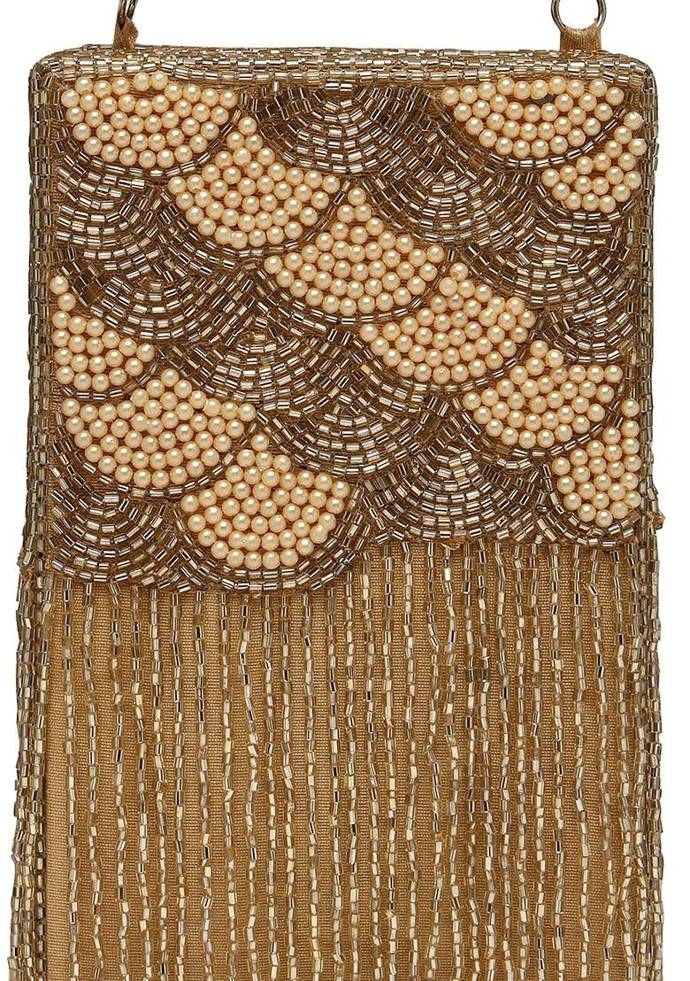 Droop Gold Scale Embellished Faux Silk Clutch