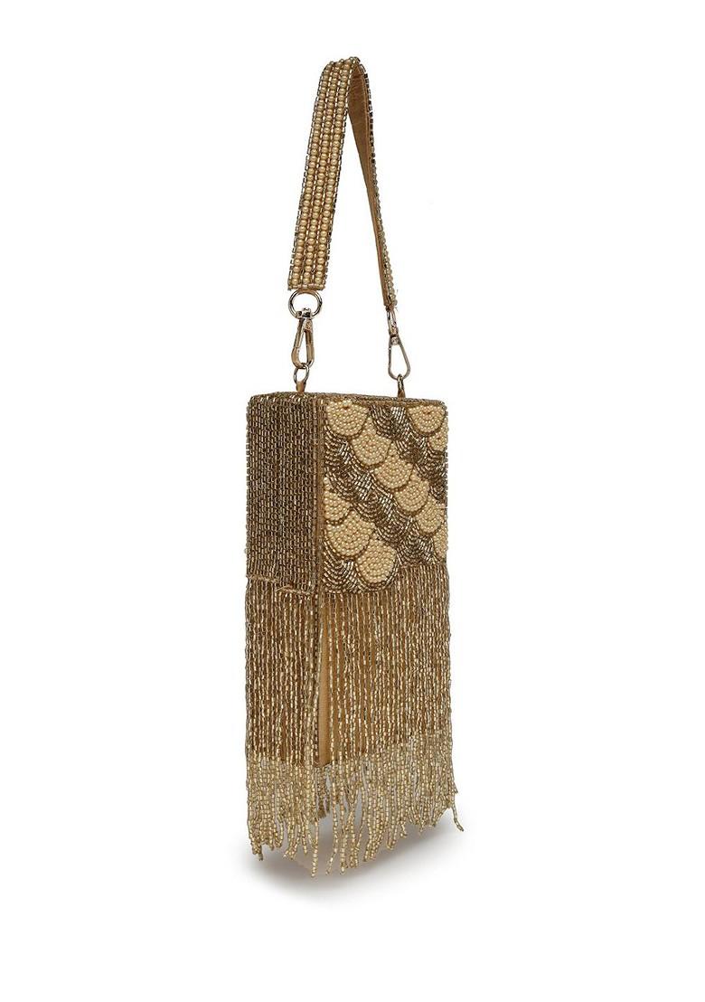 Droop Gold Scale Embellished Faux Silk Clutch