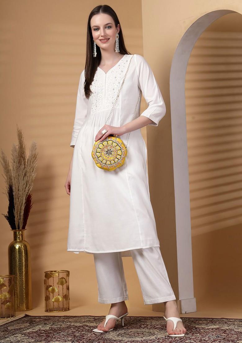 Lemon Yellow; Pearl And Pink Floral Embellished Faux Silk Clutch