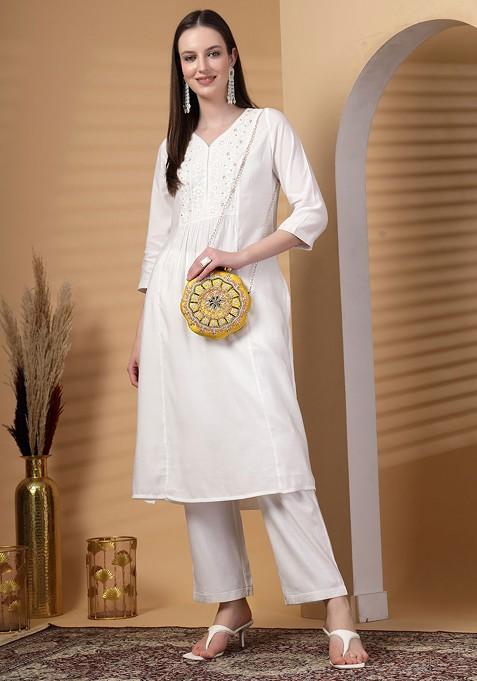 Lemon Yellow; Pearl And Pink Floral Embellished Faux Silk Clutch