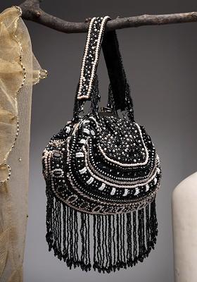 Embellished Beaded Tasselled Silk Purse Clutch