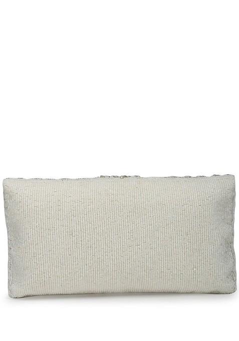 White And Gold Stone Work Embellished Faux Silk Clutch