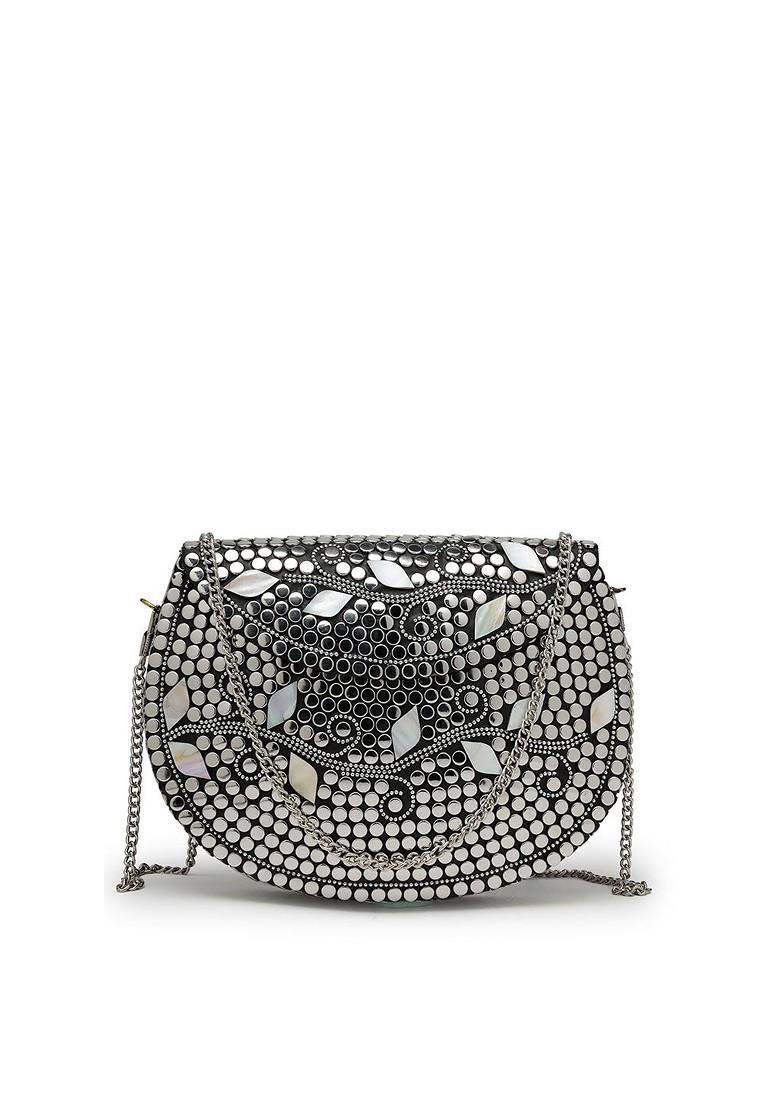Mosaic Silver And Pearl Mosaic Embellished Metal Clutch