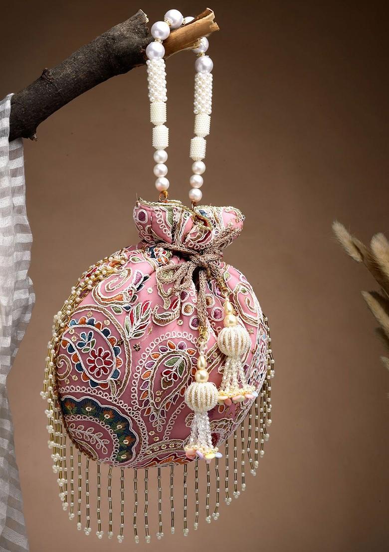 Droop Lavender And Multi Paisely Embroidered Georgette Potli