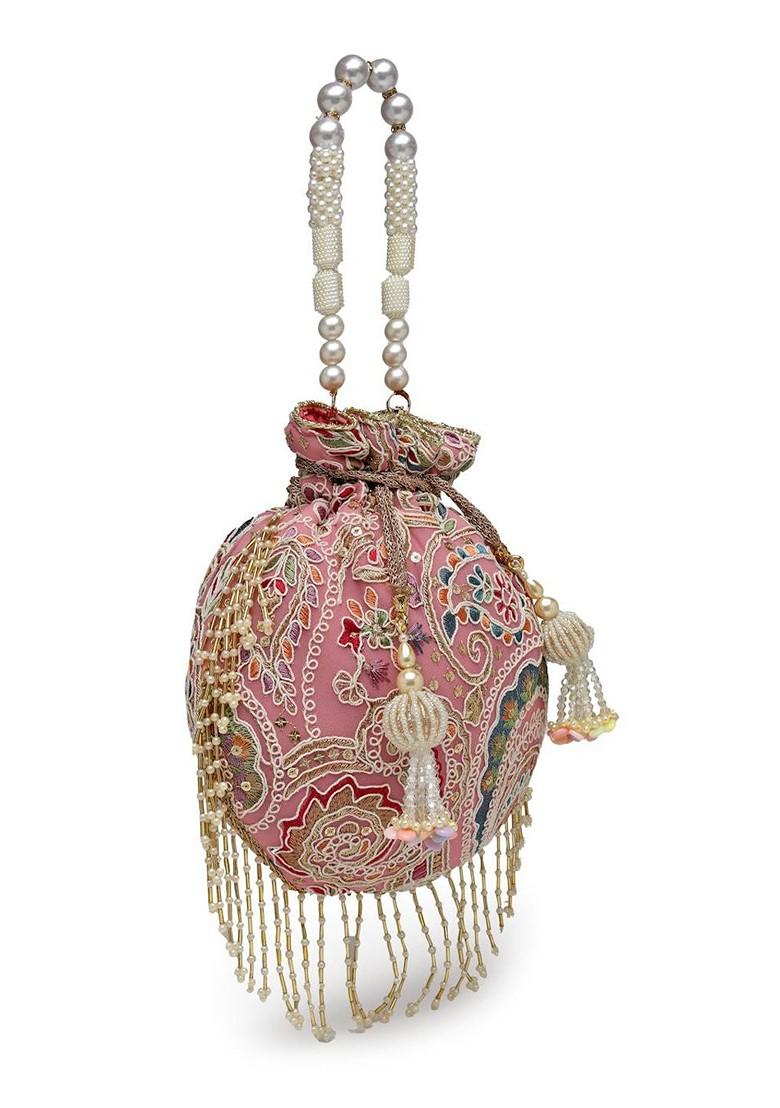 Droop Lavender And Multi Paisely Embroidered Georgette Potli