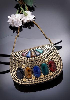 Mosaic Gold And Multi Mosaic Embellished Metal Clutch