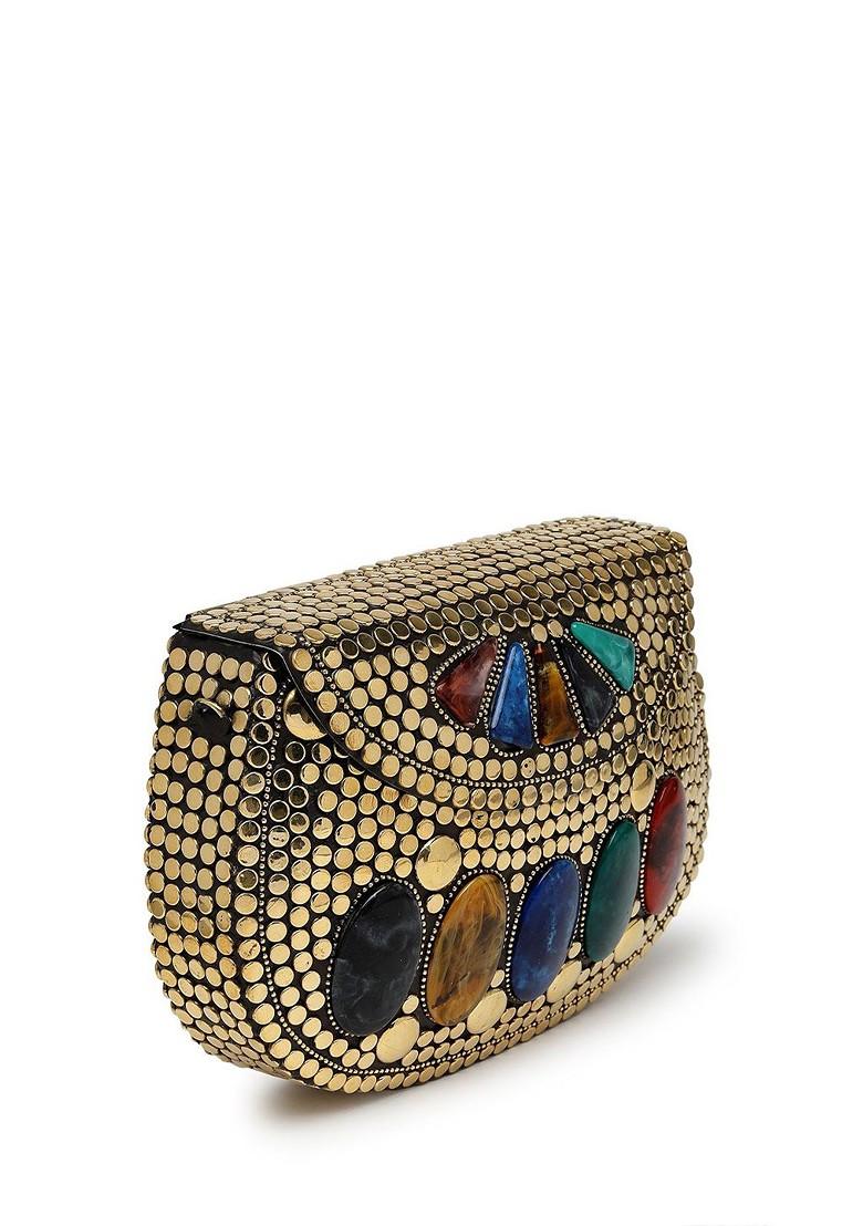 Mosaic Gold And Multi Mosaic Embellished Metal Clutch