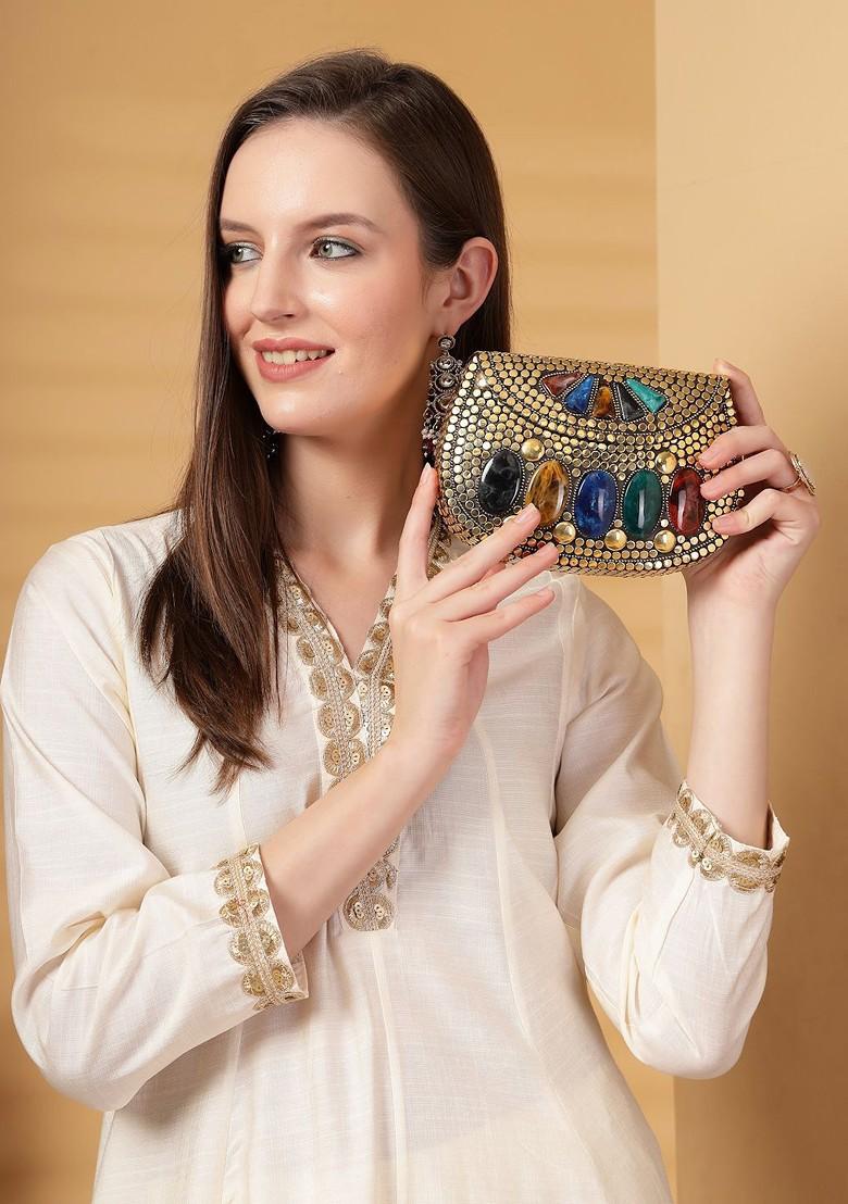 Mosaic Gold And Multi Mosaic Embellished Metal Clutch