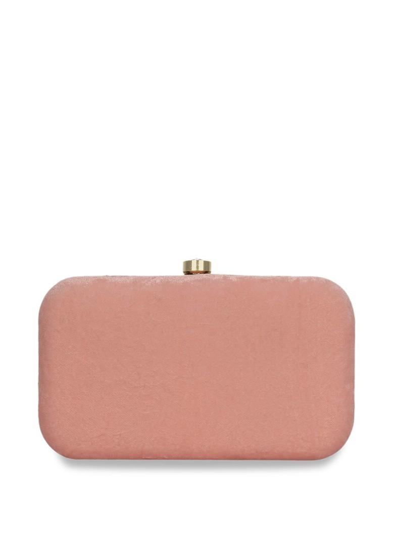 Peach Coloured And Red Embroidered Embroidered Clutch