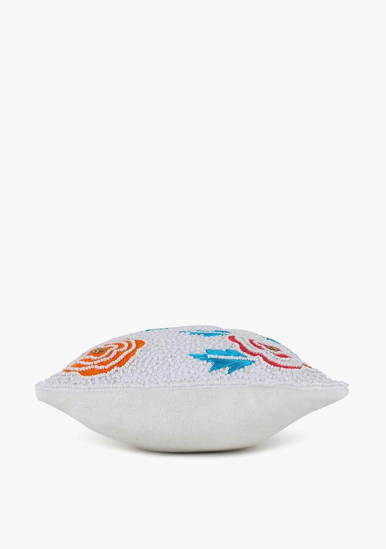 Dangle White And Multi Velvet Floral Embellished Potli