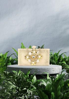 Champagne And Gold Toned Embellished Box Clutch