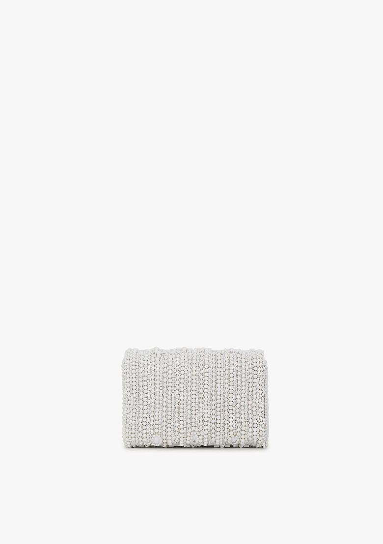White And Silver Toned Embellished Foldover Clutch