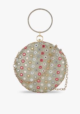 Green And Red Embellished Buckle Detail Purse Clutch