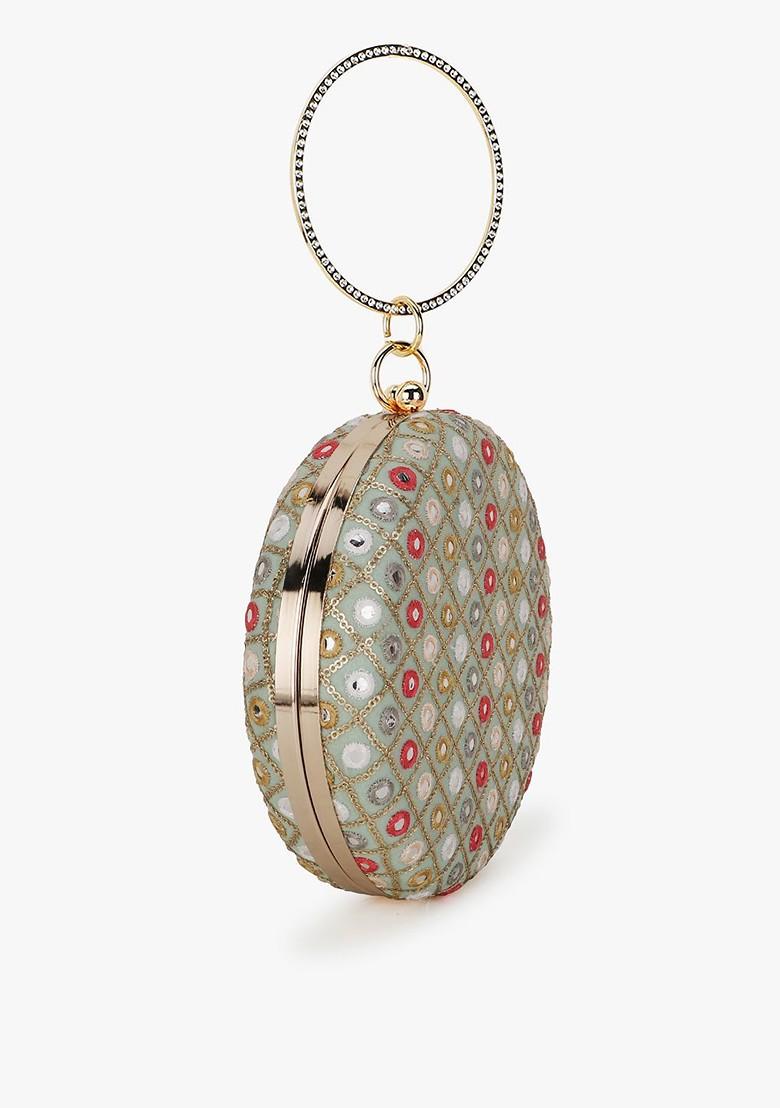 Green And Red Embellished Buckle Detail Purse Clutch