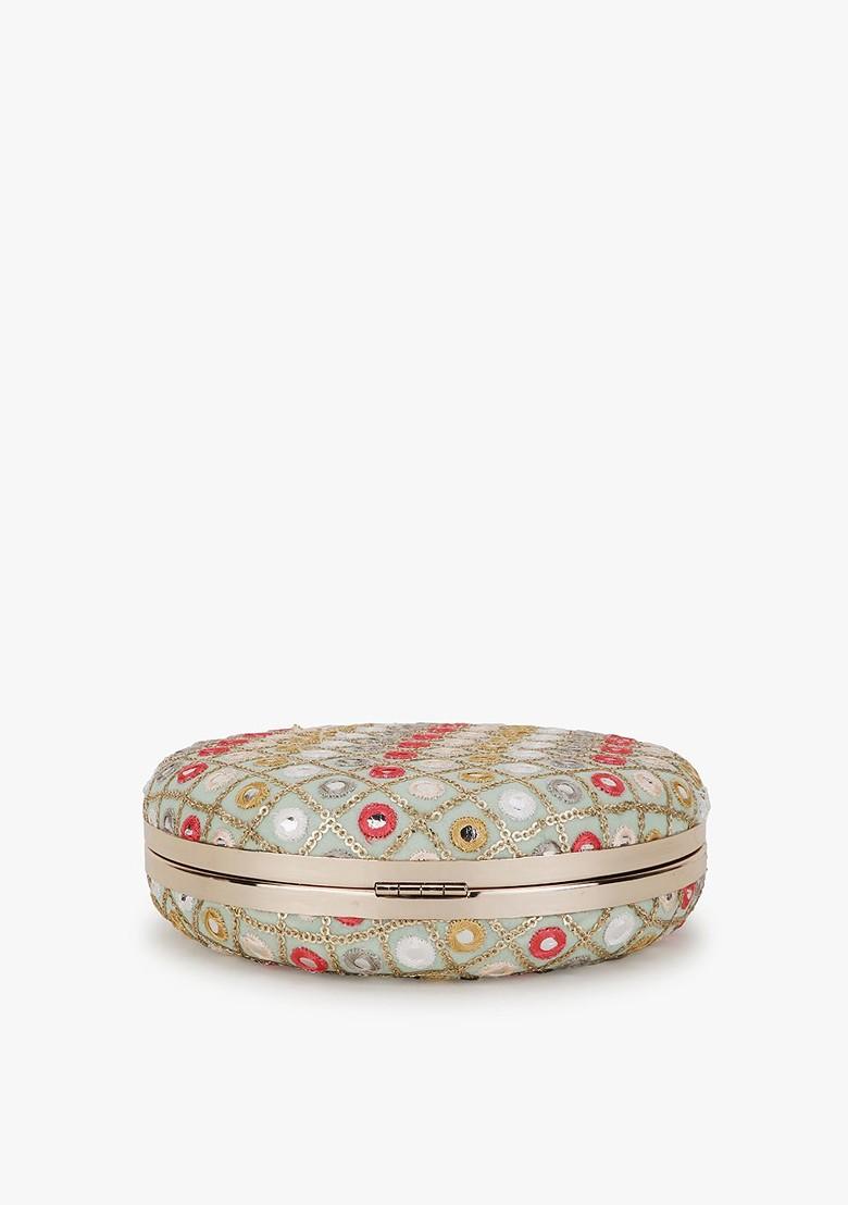 Green And Red Embellished Buckle Detail Purse Clutch