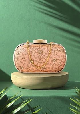 Women Floral Embroidered Faux Silk Clutch