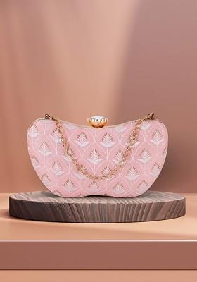 Women Damask Embroidered Faux Silk Clutch