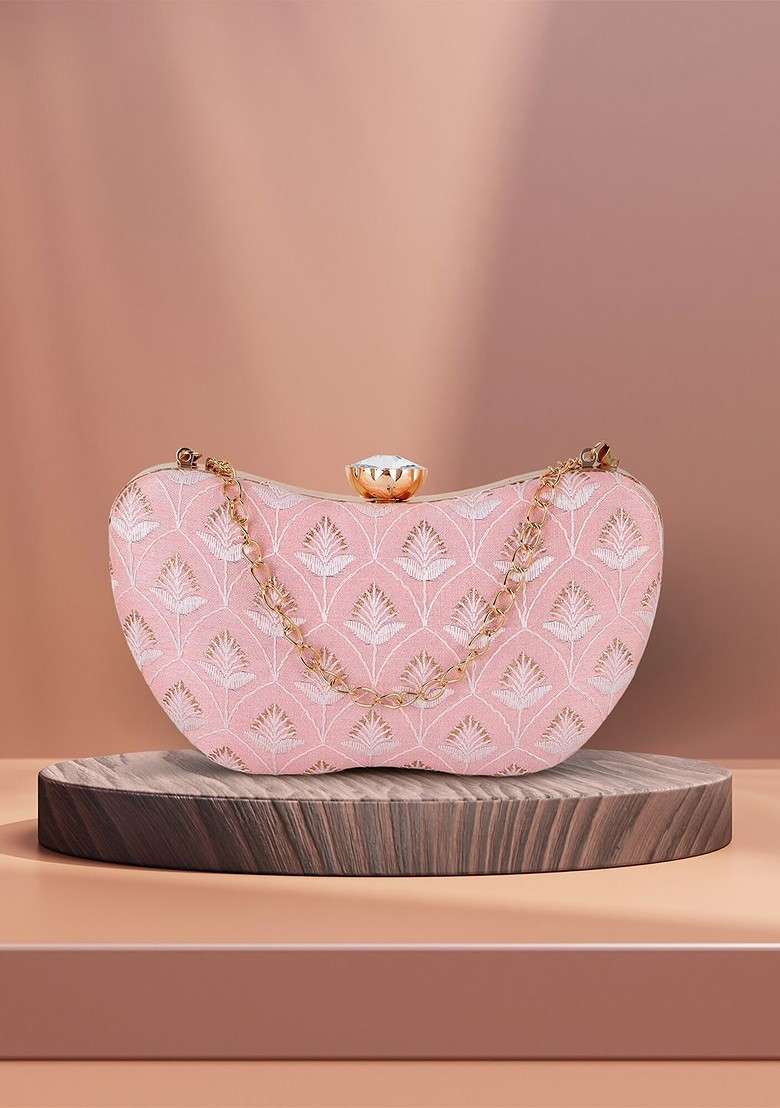 Women Damask Embroidered Faux Silk Clutch - Indya