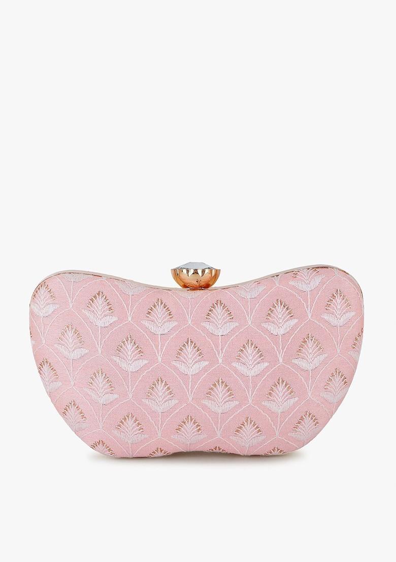 Women Damask Embroidered Faux Silk Clutch