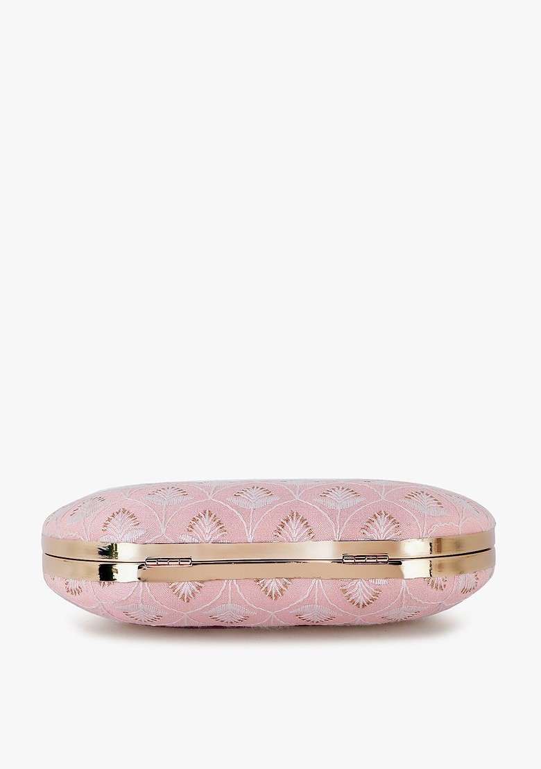 Women Damask Embroidered Faux Silk Clutch - Indya