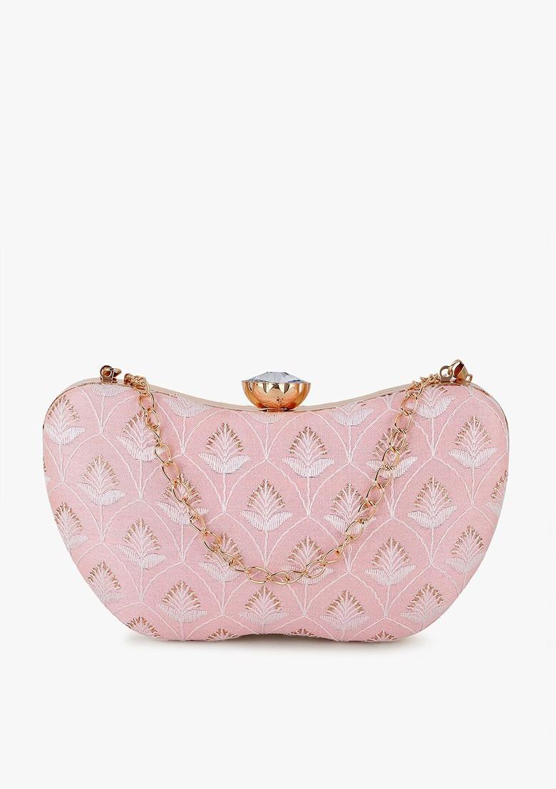 Women Damask Embroidered Faux Silk Clutch