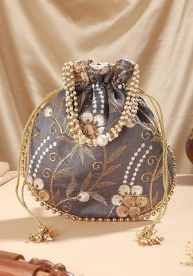 Grey Embroidered Potli Clutch