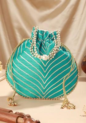 Blue Embroidered Potli Clutch