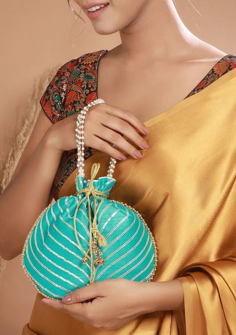Blue Embroidered Potli Clutch