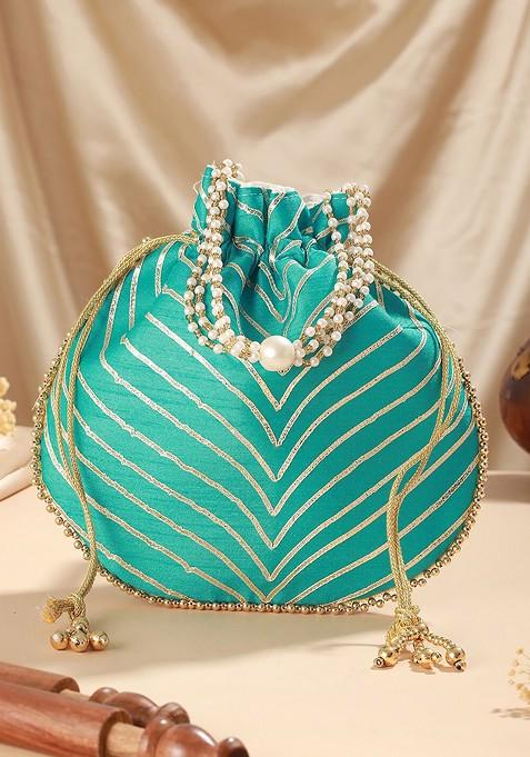 Blue Embroidered Potli Clutch