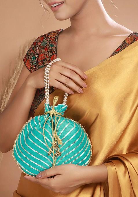 Blue Embroidered Potli Clutch