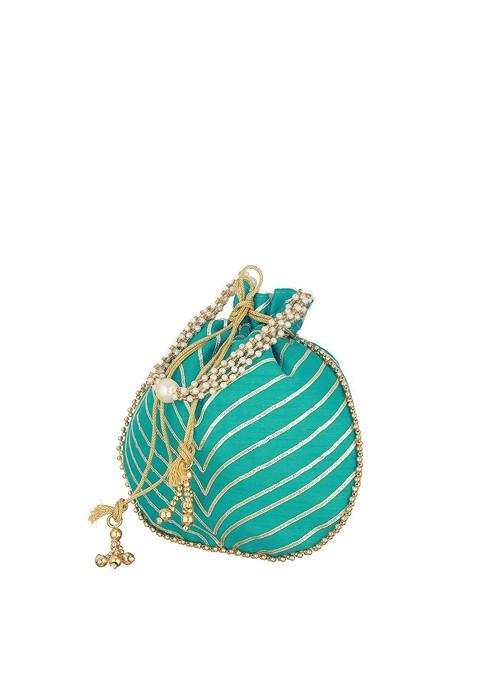 Blue Embroidered Potli Clutch