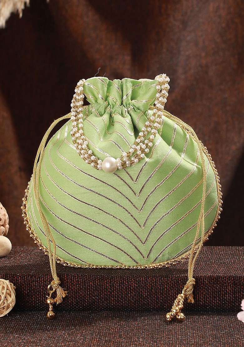 Green Embroidered Potli Clutch - Indya