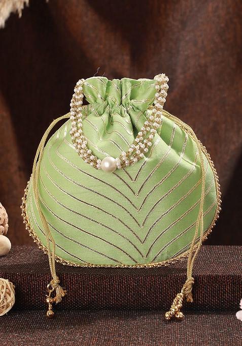 Green Embroidered Potli Clutch