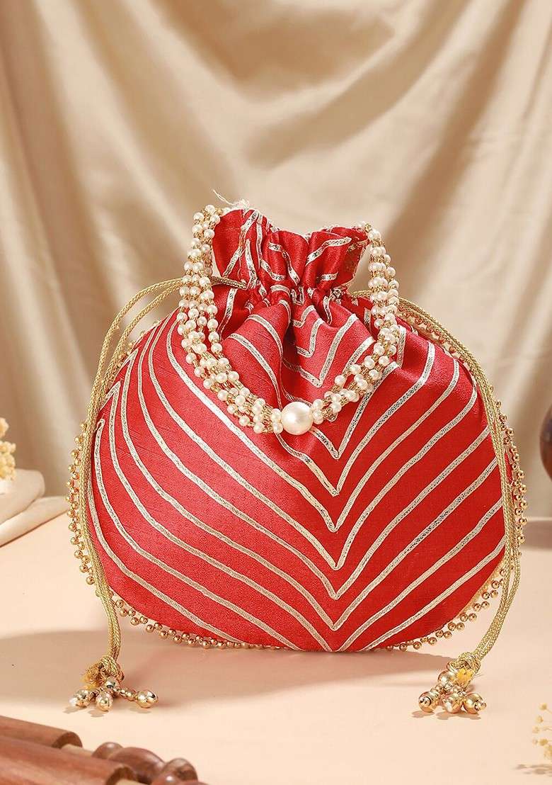 Red Embellished Potli - Indya