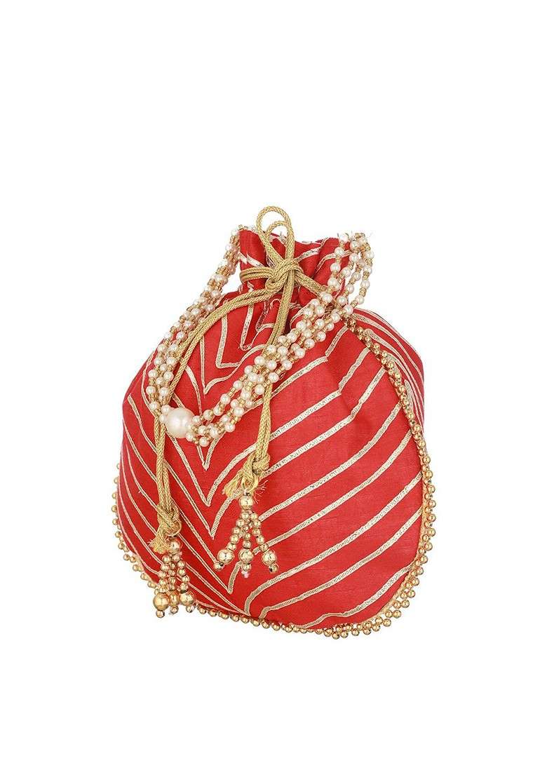 Red Embellished Potli - Indya