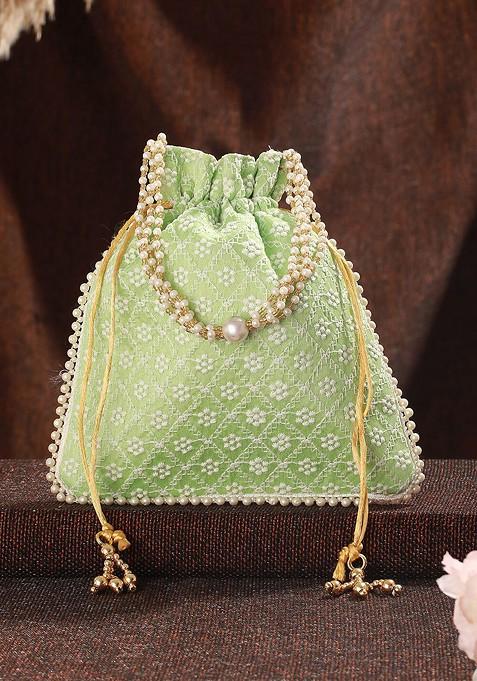 Green Embellished Potli Clutch