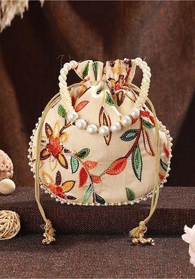 Cream Embroidered Potli Clutch