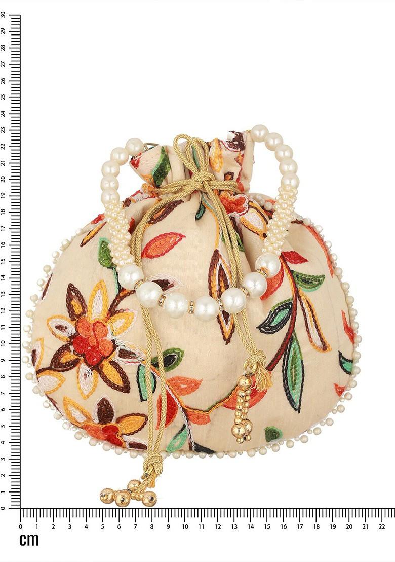 Cream Embroidered Potli Clutch