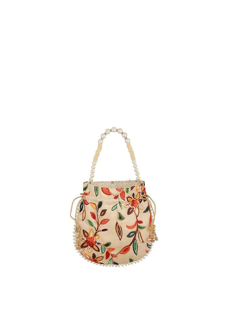 Cream Embroidered Potli Clutch