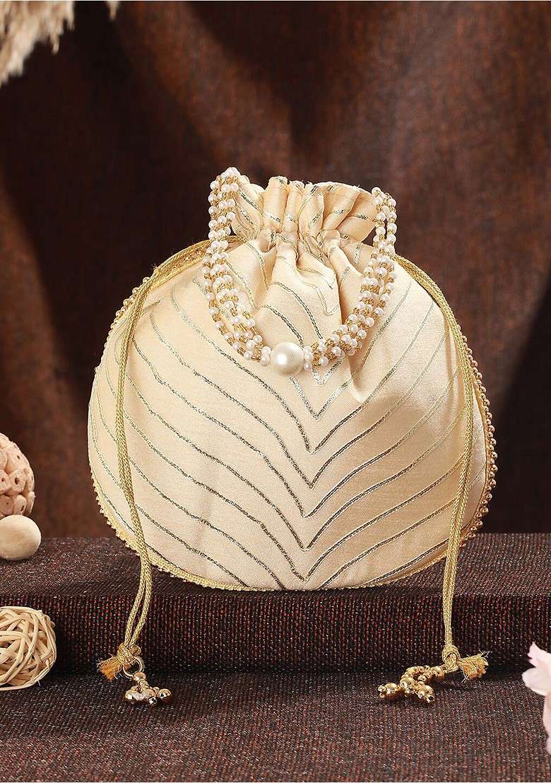 Gold Embroidered Potli Clutch - Indya