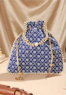 Blue Embroidered Potli Clutch