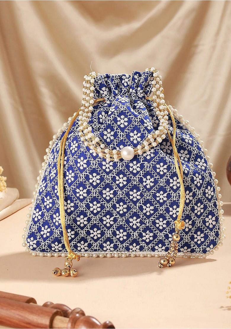Blue Embroidered Potli Clutch